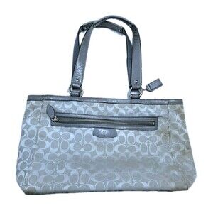 Coach Penelope Signature Jacquard Shoulder Bag Gray Silver F14694 Purse Handbag